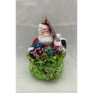 Glassware Art Studio~Santa with Toy Sack Glass Christmas Ornament